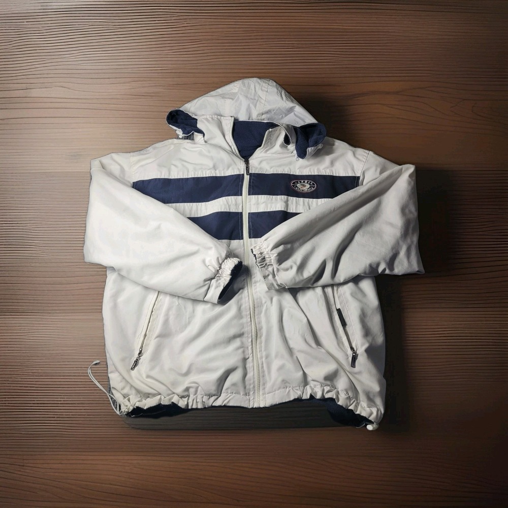 VTG Carmel California Reversible‎ Fleece Windbreaker Jacket White Navy XL